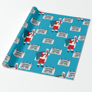 santa claus joden biden blue xmas white house geschenkpapier