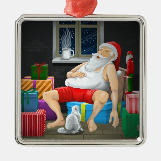 Santa Claus Kaffeezeit Ornament Aus Metall (Vorne)