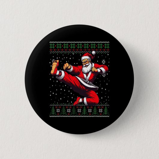 Santa Claus Karate Martial Arts Ugly Christmas Swe Button (Vorderseite)