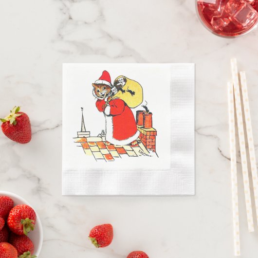 Santa Claus Katze, Louis Wain Serviette (Beispiel)