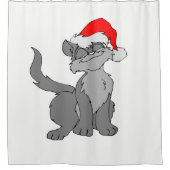 Santa Claus Katze mit roter Weihnachtsmannmütze Duschvorhang (Vorderseite)