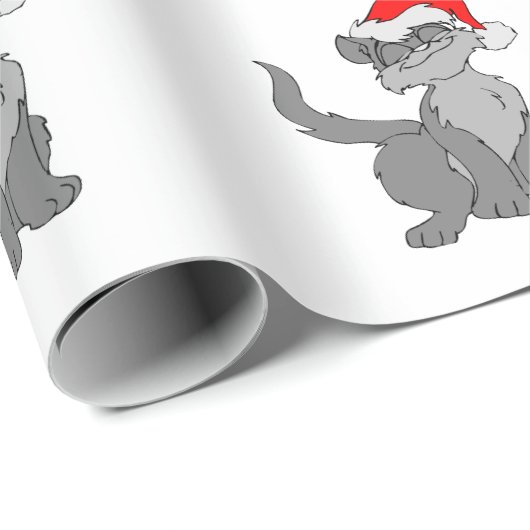 Santa Claus Katze mit roter Weihnachtsmannmütze Geschenkpapier (Rolleneckpunkt)