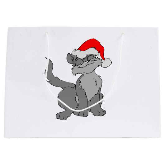 Santa Claus Katze mit roter Weihnachtsmannmütze Große Geschenktüte (Vorderseite)