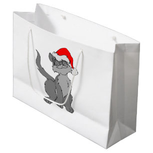 Santa Claus Katze mit roter Weihnachtsmannmütze Große Geschenktüte