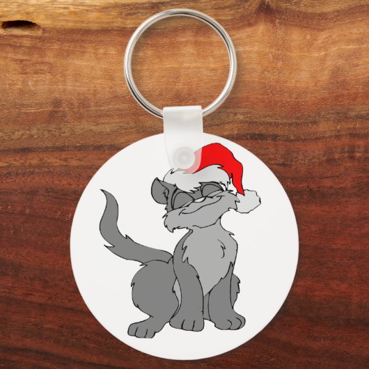 Santa Claus Katze mit roter Weihnachtsmannmütze Schlüsselanhänger (Vorderseite)