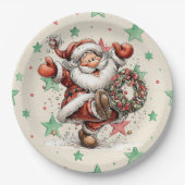 Santa Claus Kicking A Christmas Wreath Pappteller (Vorderseite)