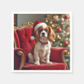 Santa Claus King Charles Spaniel auf einem roten S Serviette (Vorderseite)