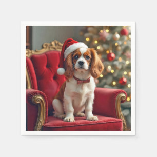 Santa Claus King Charles Spaniel auf einem roten S Serviette