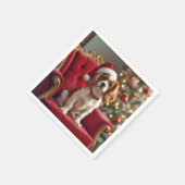 Santa Claus King Charles Spaniel auf einem roten S Serviette (Ecke)