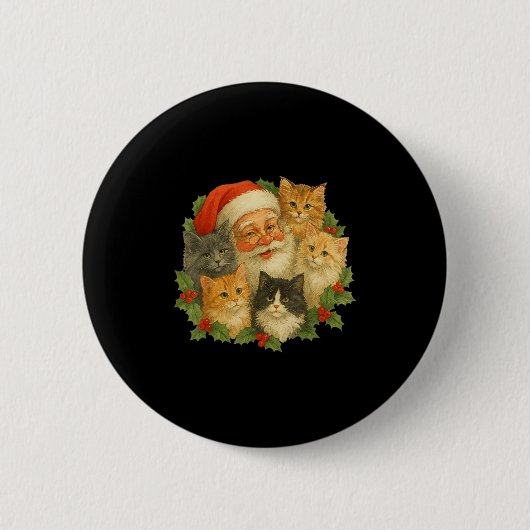 Santa Claus Kittens Weihnachts Retro 90er alt Sain Button (Vorderseite)