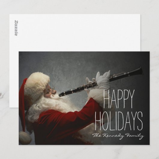 Santa Claus Klarinette Feiertagskarte (Vorne/Hinten)
