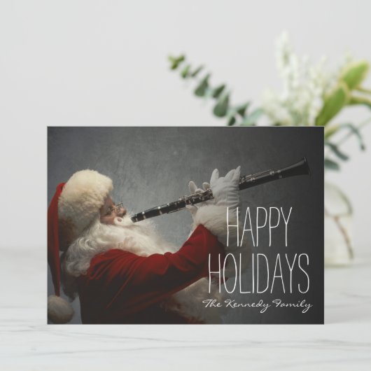 Santa Claus Klarinette Feiertagskarte (Stehend Vorderseite)