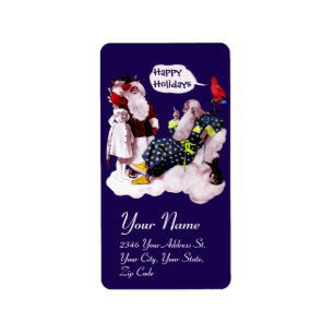 SANTA CLAUS, KLEINE ANGEL & MERLIN Weihnachtsgebäc Adressaufkleber