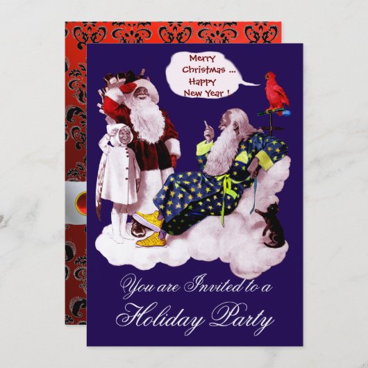 SANTA CLAUS, KLEINE ANGEL & MERLIN Weihnachtsgebäc Einladung (Vorne/Hinten)