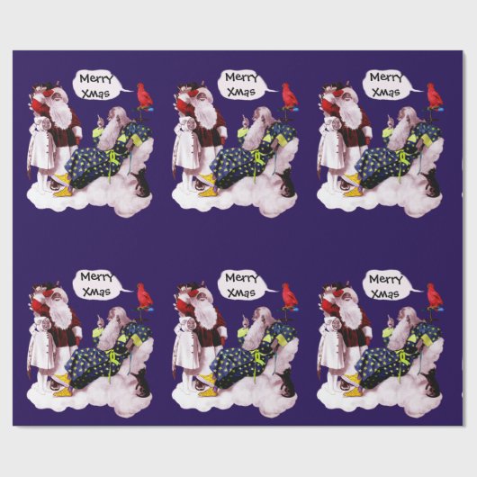 SANTA CLAUS, KLEINE ANGEL & MERLIN Weihnachtsgebäc Geschenkpapier (Flach)