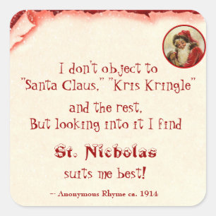 Santa Claus Kris Kringle St. Nicholas Reim 1914 Quadratischer Aufkleber