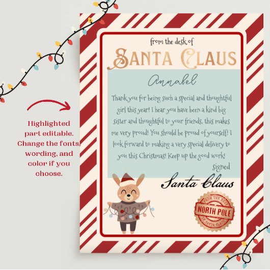 Santa Claus Letter Niedlich Rentier druckbar