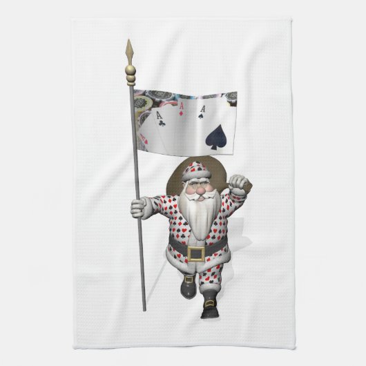 Santa Claus Lieben Poker spielen Geschirrtuch (Vertikal)