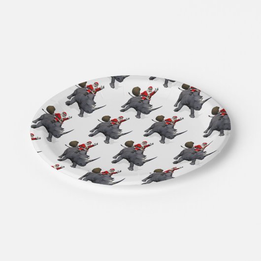 Santa Claus Lieben Rhinos Pappteller (Schrägansicht)