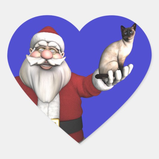 Santa Claus Lieben Siam Katzen Herz-Aufkleber (Vorderseite)
