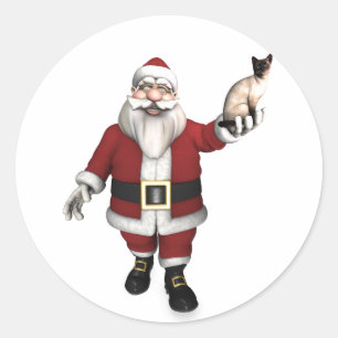 Santa Claus Lieben Siam Katzen Runder Aufkleber