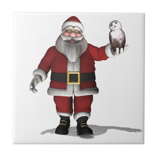 Santa Claus Lieben Snowy Owl Fliese (Vorderseite)