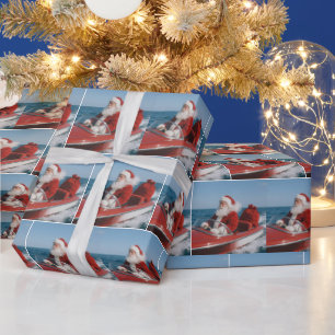 Santa Claus liefert Geschenke per Schnellboot Geschenkpapier