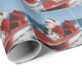 Santa Claus liefert Geschenke per Schnellboot Geschenkpapier (Rolleneckpunkt)