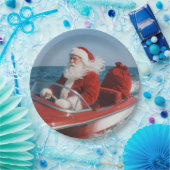 Santa Claus liefert Geschenke per Schnellboot Pappteller (Party)