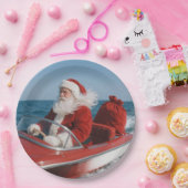 Santa Claus liefert Geschenke per Schnellboot Pappteller (Party)