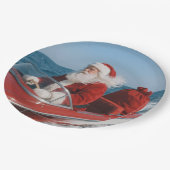 Santa Claus liefert Geschenke per Schnellboot Pappteller (Schrägansicht)