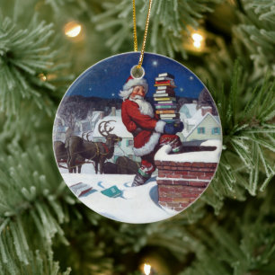 Santa Claus liefert Weihnachtsbücher Keramik Ornament