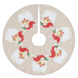Santa Claus Mandala & Schneeflocken auf Beige Polyester Weihnachtsbaumdecke