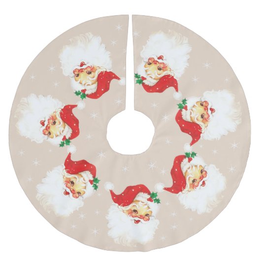 Santa Claus Mandala & Schneeflocken auf Beige Polyester Weihnachtsbaumdecke (Vorderseite)