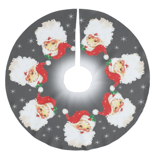 Santa Claus Mandala & Schneeflocken auf Grau Polyester Weihnachtsbaumdecke (Vorderseite)
