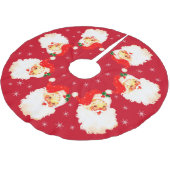 Santa Claus Mandala & Schneeflocken auf Rot Polyester Weihnachtsbaumdecke (Schrägansicht)