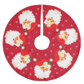 Santa Claus Mandala & Schneeflocken auf Rot Polyester Weihnachtsbaumdecke (Vorderseite)