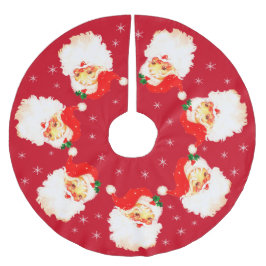 Santa Claus Mandala & Schneeflocken auf Rot Polyester Weihnachtsbaumdecke