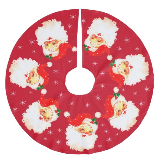 Santa Claus Mandala & Schneeflocken auf Rot Polyester Weihnachtsbaumdecke (Vorderseite)