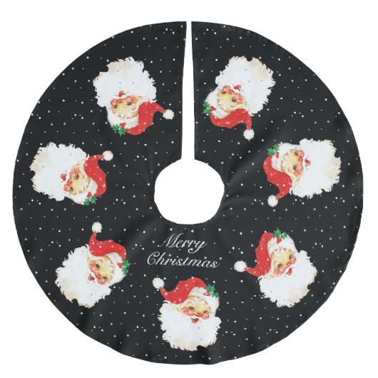 Santa Claus Mandala & Schneeflocken auf schwarz Polyester Weihnachtsbaumdecke (Vorderseite)