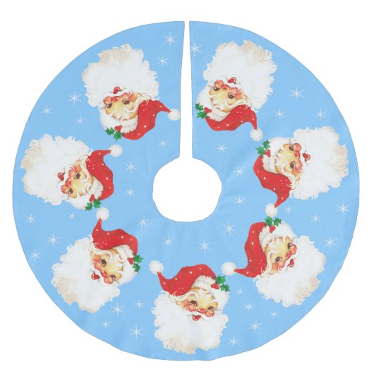 Santa Claus Mandala & Snowflakes auf Light Blue Polyester Weihnachtsbaumdecke (Vorderseite)