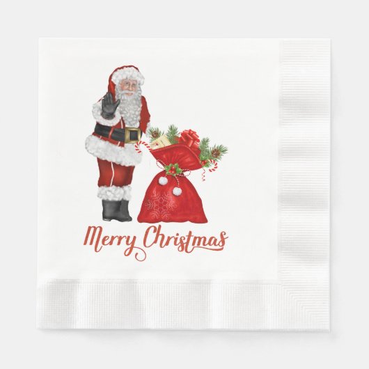 Santa Claus Merry Christmas Paper Napkins Serviette (Vorderseite)