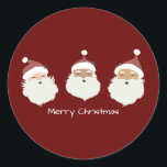 Santa Claus Merry Christmas Runder Aufkleber<br><div class="desc">Niedliche Abbildung von drei Weihnachtssichtern. Ideal für die Ferienzeit.</div>