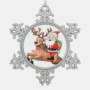 Santa Claus Merry Christmas Schneeflocken Zinn-Ornament