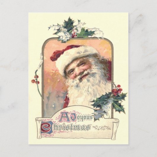 Santa Claus Mistletoe Holly Feiertagspostkarte (Vorderseite)