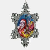SANTA CLAUS MIT CHRISTMAS GIFT SACK AND TOYS SCHNEEFLOCKEN Zinn-Ornament (Links)