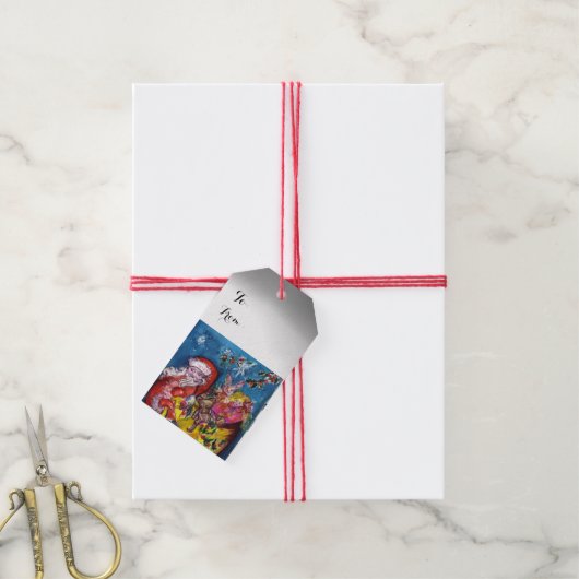 SANTA CLAUS MIT CHRISTMAS GIFT SACK GESCHENKANHÄNGER (Mit Garn)