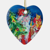 SANTA CLAUS MIT CHRISTMAS TREM UND GIFTS Red Ruby Keramikornament (Rechts)