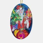 SANTA CLAUS MIT CHRISTMAS TREM UND GIFTS Red Ruby Keramikornament (Links)
