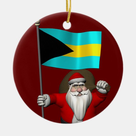 Santa Claus mit der Flagge der Bahamas Keramik Ornament (Vorne)